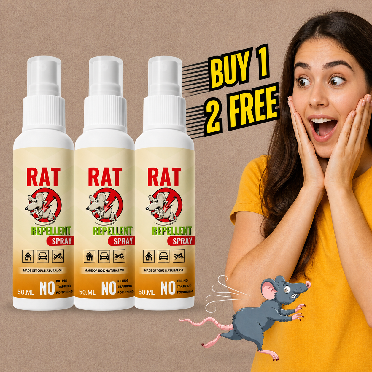 Rat Repellent Spray – Safe, Effective, and Eco-friendly (Buy 1 Get 1 Free)