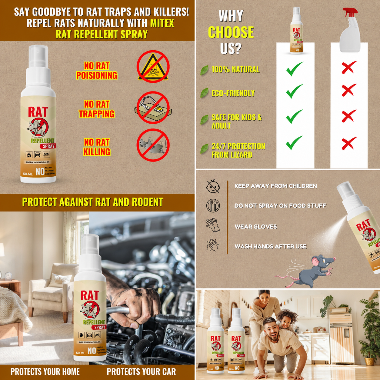 Rat Repellent Spray – Safe, Effective, and Eco-friendly (Buy 1 Get 1 Free)