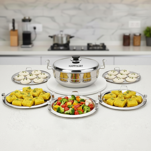 Stainless Steel Multi Kadai – Copper Bottom Idli, Dhokla & Momo Steamer | Big Size All-in-One Cookware
