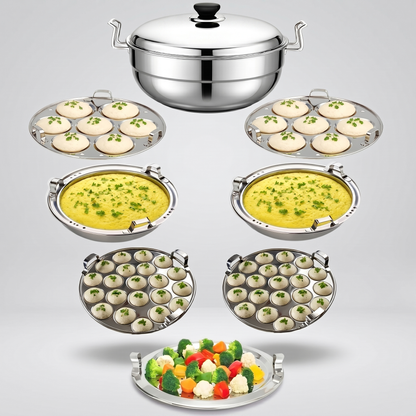 Stainless Steel Multi Kadai – Copper Bottom Idli, Dhokla & Momo Steamer | Big Size All-in-One Cookware
