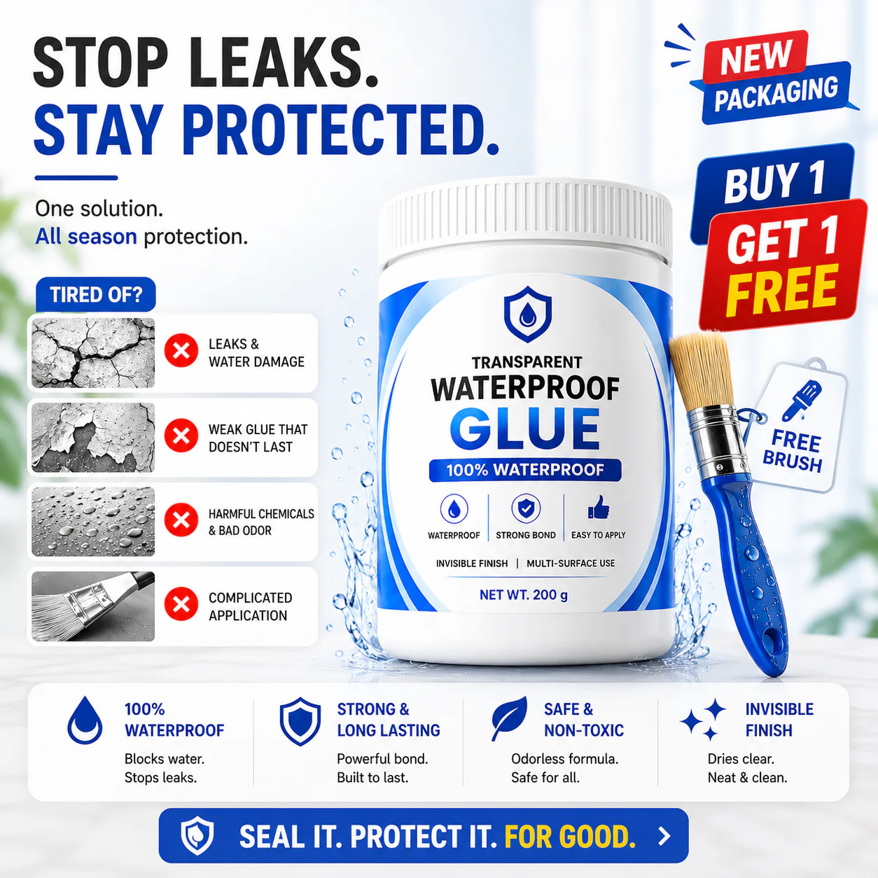 Transparent Waterproof Glue + Free Brush 🔥